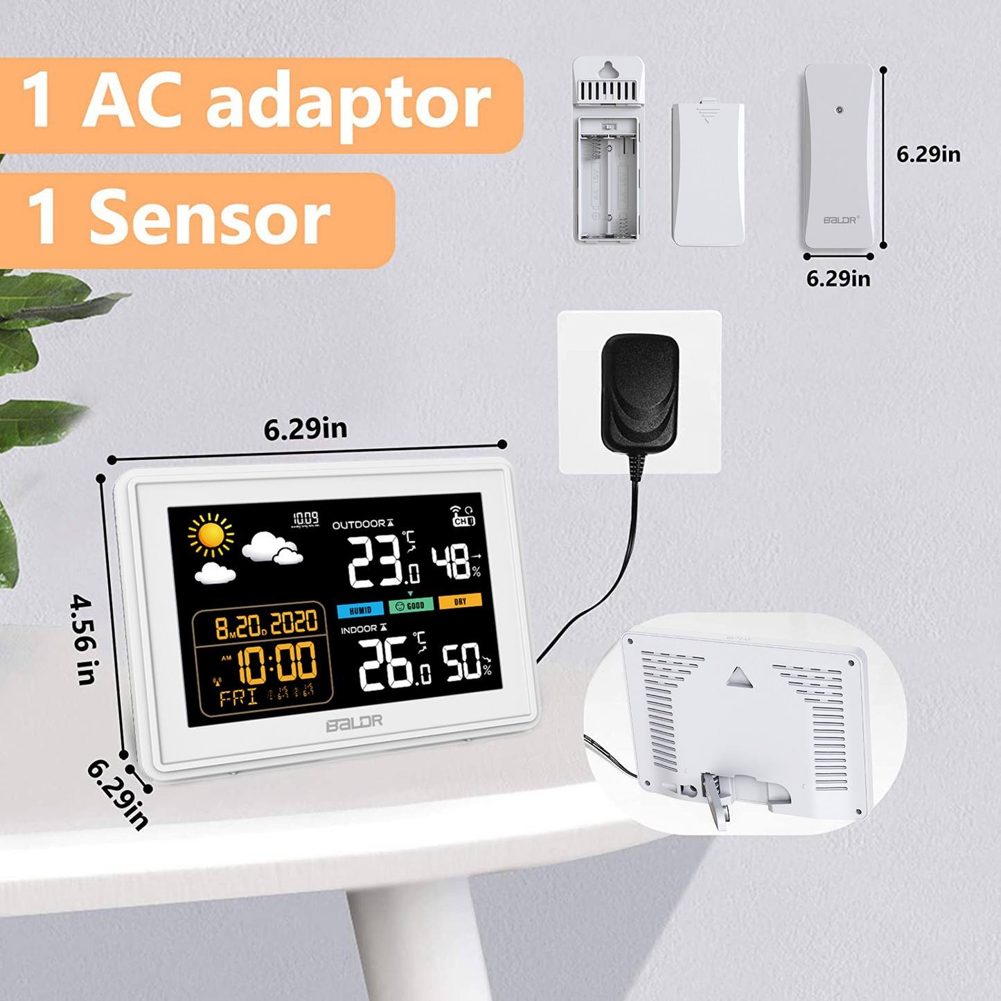 Konsen B0359 Weather Station: Wireless Radio-Controlled Clock, Air Pressure Readings, Weather Forecast, Multi-Level Adjustable Backlight