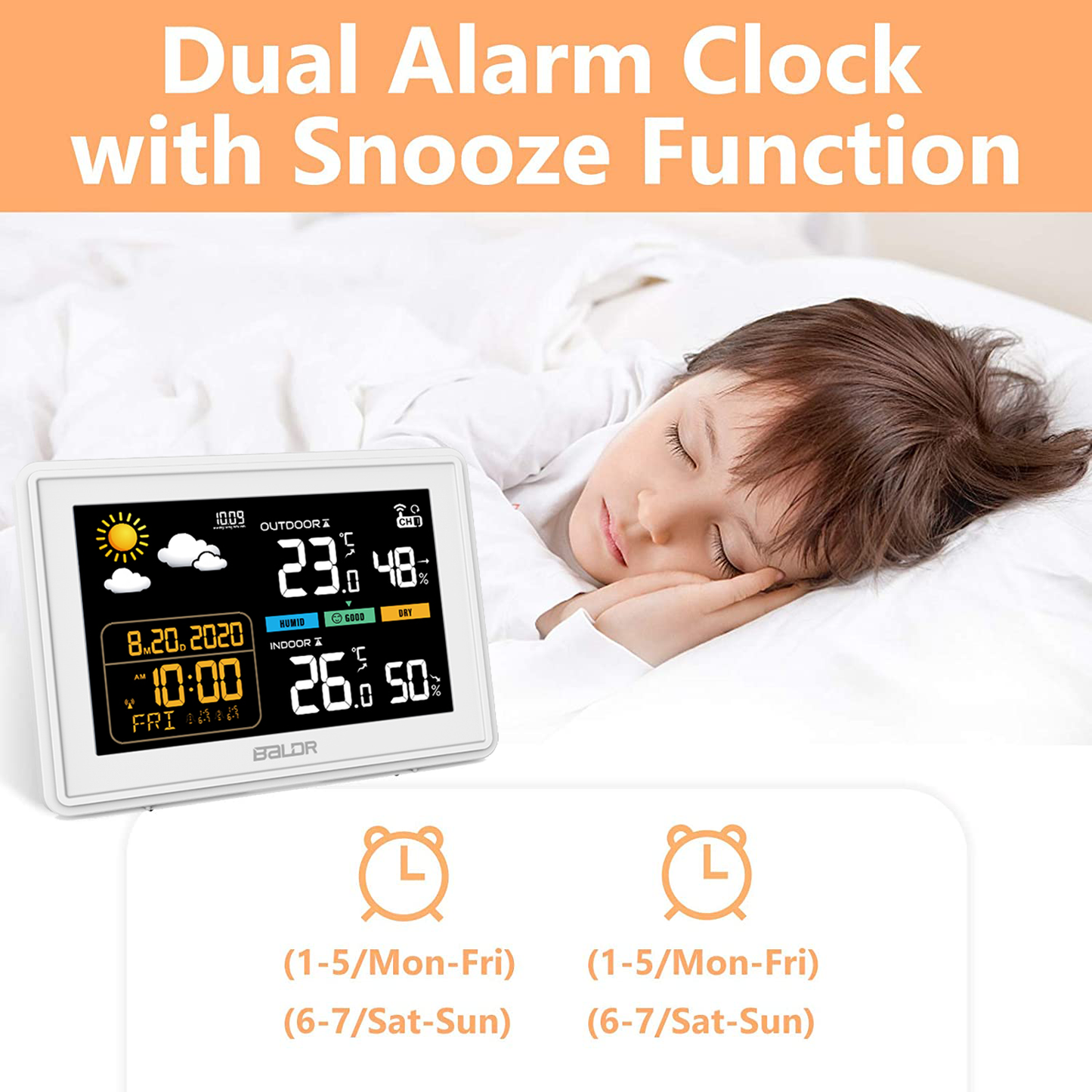 Konsen B0359 Weather Station: Wireless Radio-Controlled Clock, Air Pressure Readings, Weather Forecast, Multi-Level Adjustable Backlight