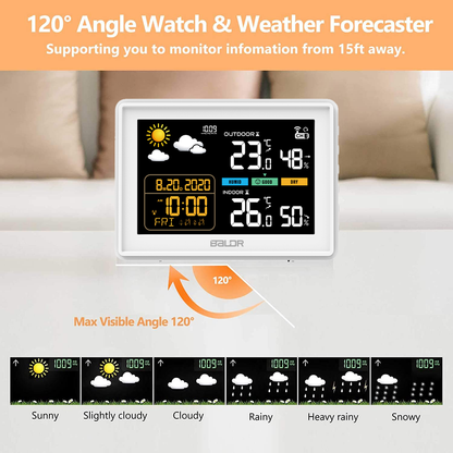 Konsen B0359 Weather Station: Wireless Radio-Controlled Clock, Air Pressure Readings, Weather Forecast, Multi-Level Adjustable Backlight