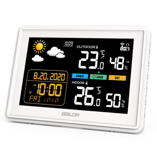 BALDR B0359 Weather Station: Wireless Radio-Controlled Clock, Air Pressure Readings, Weather Forecast, Multi-Level Adjustable Backlight