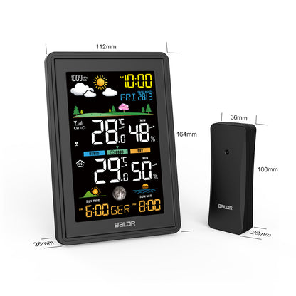 BALDR B0360 Weather Station: Wireless Radio-Controlled Clock, Sunrise/Sunset Time Display, Air Pressure Readings, Weather Forecast, Multi-Level Adjustable Backlight