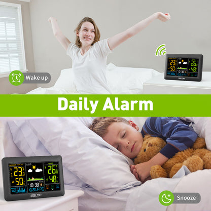 Konsen E0388 Weather Station: 7.4-inch large screen, Wireless Radio-Controlled Clock, Air Pressure Readings, Weather Forecast, Multi-Level Adjustable Backlight