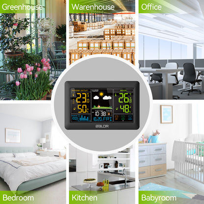 Konsen E0388 Weather Station: 7.4-inch large screen, Wireless Radio-Controlled Clock, Air Pressure Readings, Weather Forecast, Multi-Level Adjustable Backlight