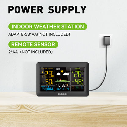 Konsen E0388 Weather Station: 7.4-inch large screen, Wireless Radio-Controlled Clock, Air Pressure Readings, Weather Forecast, Multi-Level Adjustable Backlight