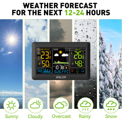 Konsen E0388 Weather Station: 7.4-inch large screen, Wireless Radio-Controlled Clock, Air Pressure Readings, Weather Forecast, Multi-Level Adjustable Backlight